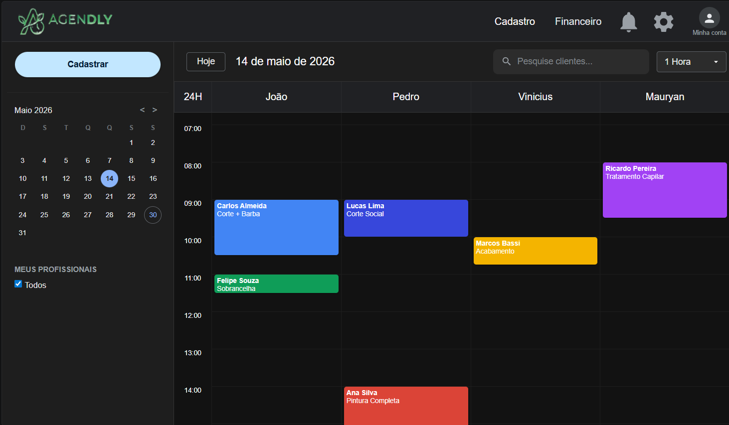 Interface do Agendly